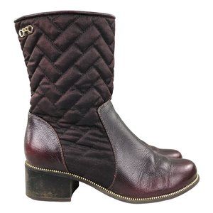 Opposite Women's Size 36 Dark Red Leather Blend Quilted Block Heel Side Zip Boot